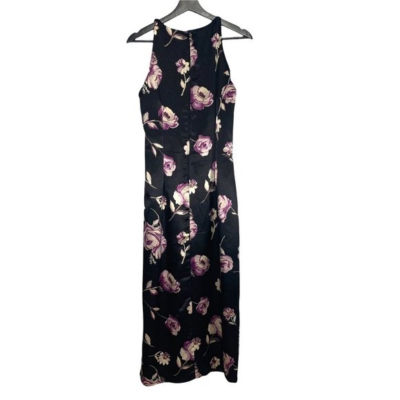 Vintage California Concepts Satin Purple Floral Sleeveless Dress Large - Picture 4 of 13